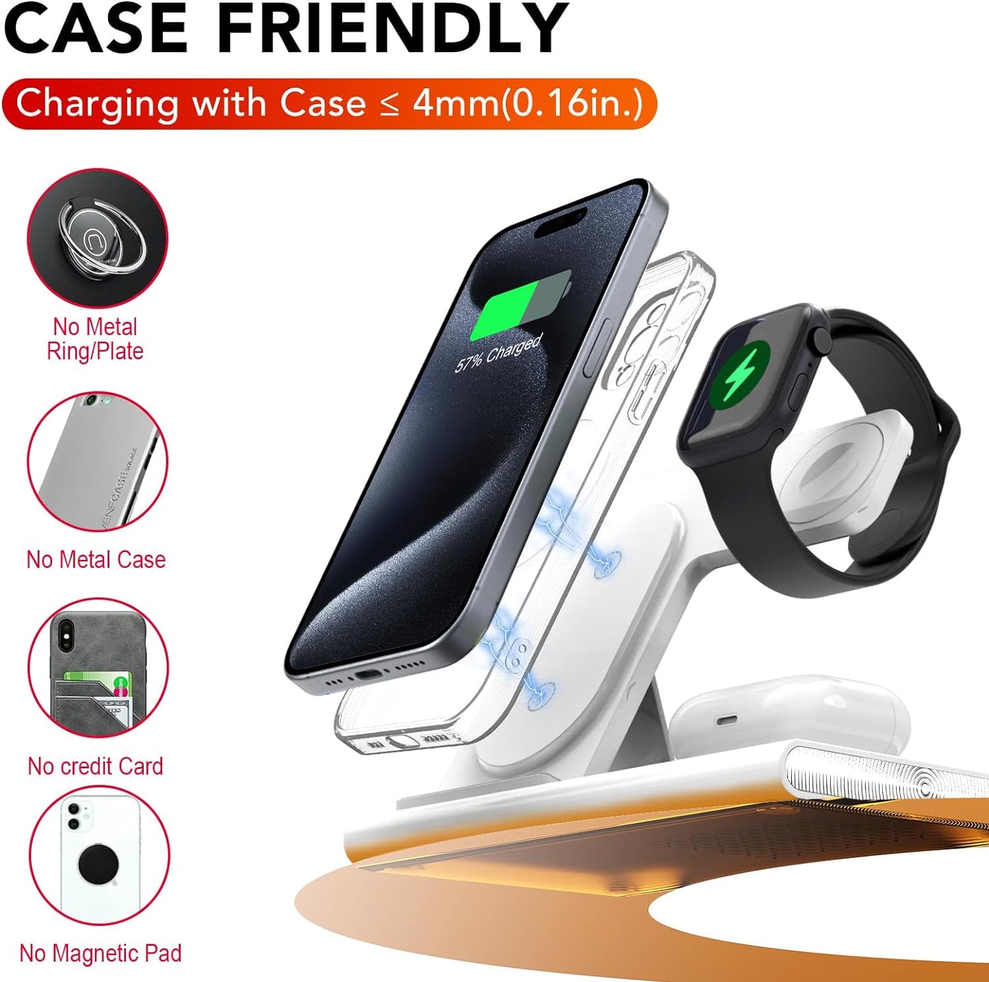 3 in 1 Foldable Charging Station for Apple Products,Fast Wireless Charger Travel Dock 18W&Light for iPhone 15/14/13/12/11 Pro Max/X/XS/XR 8,iWatch Ultra/8/7/6/SE/5/4/3/2,Airpods 3/2/Pro.Metal style coil.With adjustable LED lights.With Adapter