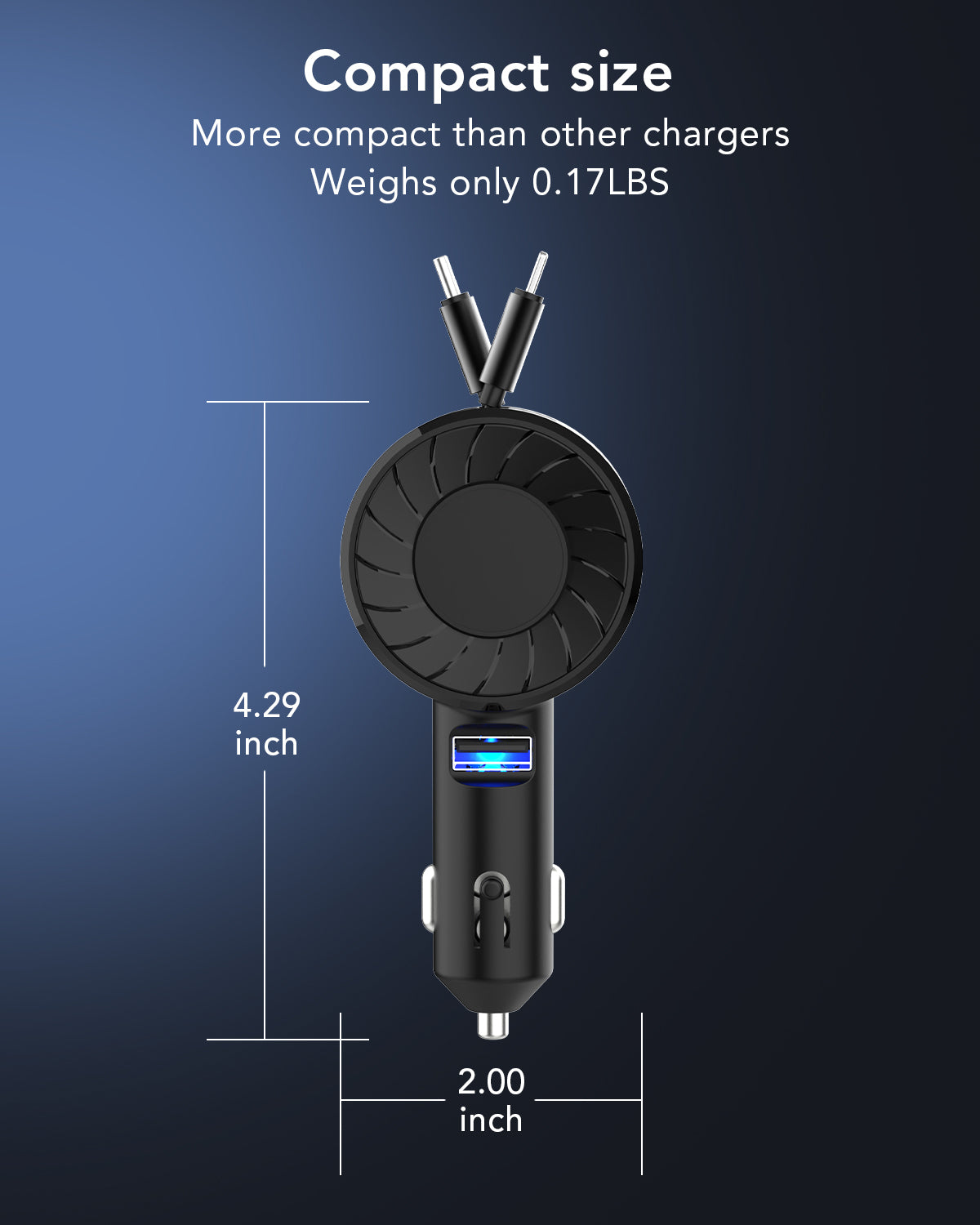 Retractable Car Charger, 3 in 1 Fast Car Phone Charger, 2 Retractable Cables and 1 USB Ports, Car Charger Compatible with iPhone 15/14/13/12/11 Pro Max, Galaxy S23, Pixel