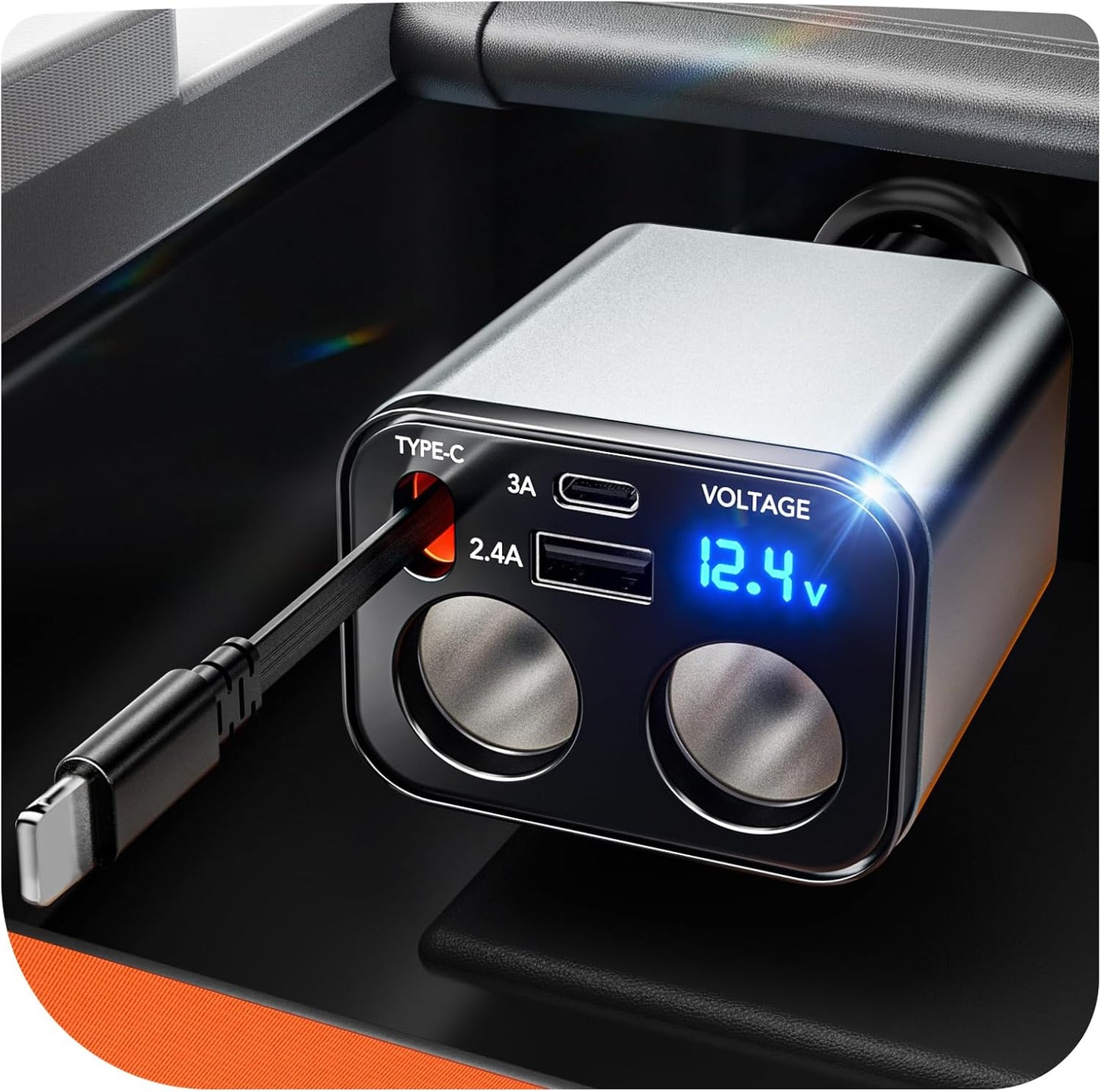 4 in 1 Retractable Car Charger with Cigarette Plug Separator