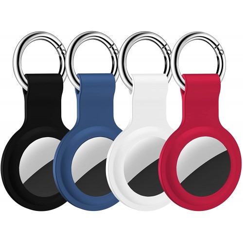 HATALKIN Case Compatible with Air Tags Case Keychain Air tag Holder Air Tag Key Ring Cases Air Tags Protective Cover Key Chain Loop Holders Silicone for Luggage Dog Cat Pet Collar 4 Pack