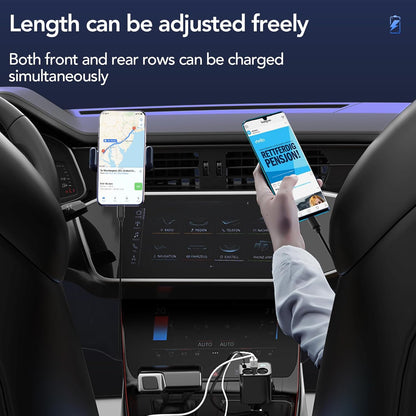 Retractable Car Charger, 3 in 1 Fast Car Phone Charger, 2 Retractable Cables and 1 USB Ports, Car Charger Compatible with iPhone 15/14/13/12/11 Pro Max, Galaxy S23, Pixel