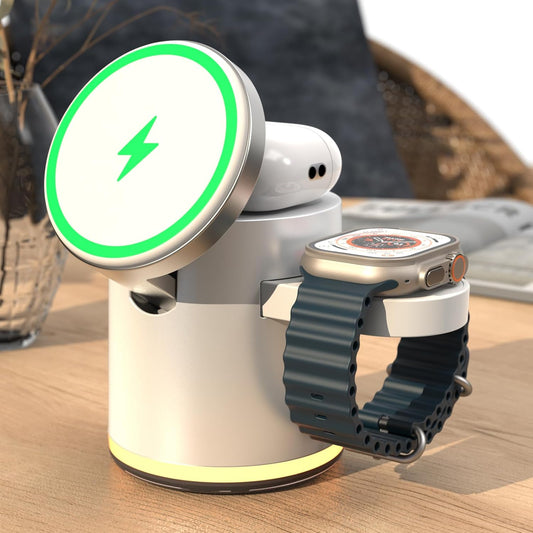 4-in-1 Wireless Charging Station for Multiple Apple Devices with Warm Nightlight
